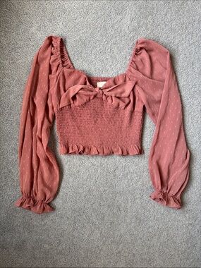 Altard State Smocked Bow-Front Crop Top Dusty Rose